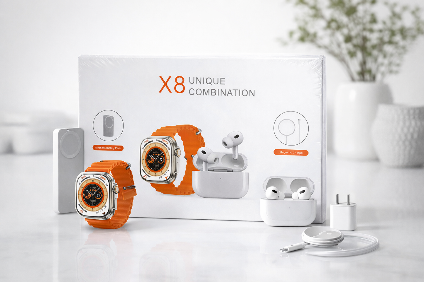Combo Regalo: Smartwatch + Airpods + Cargador portatil + accesorios